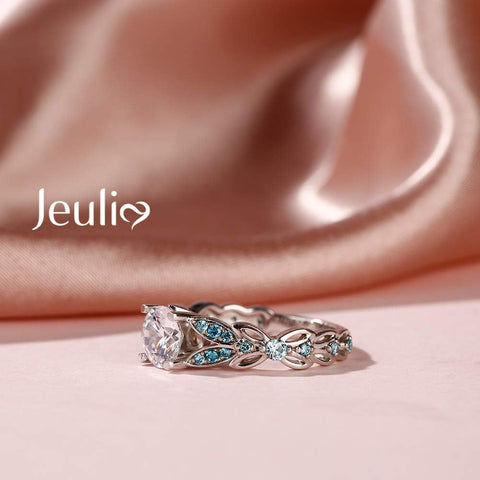 Jeulia Simulated Gemestone Butterfly Rings Sterling Silver Round Cut Bridal Set Birthstone Aquamarine Blue CZ Engagement Rings Anniversary Promise Rings for Her with Jewelry Gift Box (8)… Jeulia