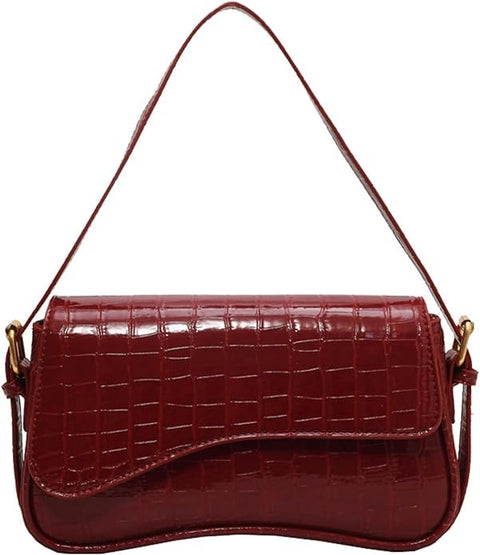 Women's Small Shoulder Bag Clutch Y2KPurse Handbag PU Leather Tote Bag with 2 Removable Straps and Zipper Closure Crossbody Bags (Crocodile red)
