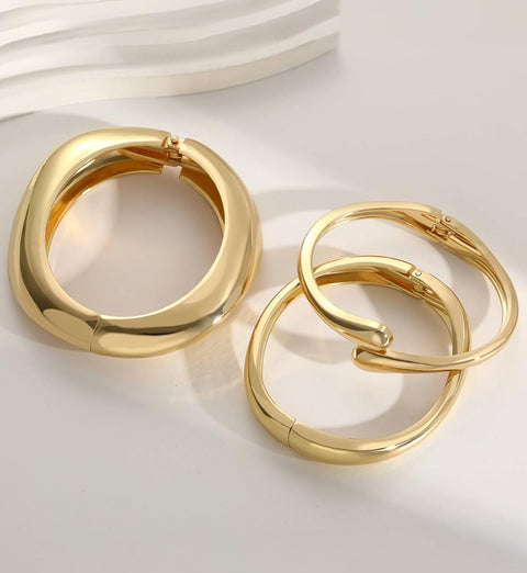 Chunky Gold Bangle Bracelets for Women, Dainty 14k Gold Plated Big Stackable Bangles Set, Trendy Cuff Bracelet Stack Fashion Jewelry Gifts (A1-gold)