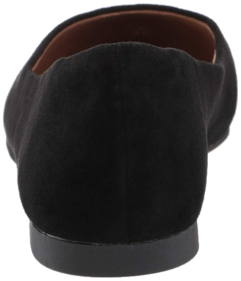 Amazon Essentials Women's Pointed-Toe Ballet Flat, Black Microsuede, 8.5