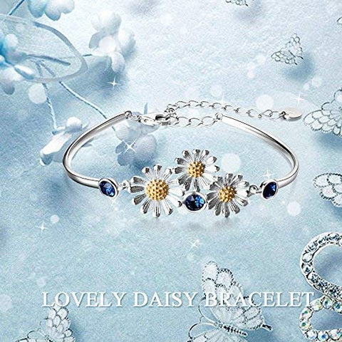 YAFEINI Daisy Bracelet 925 Sterling Silver Daisy Flower Bangle Bracelets for Women Jewelry Gifts YAFEINI