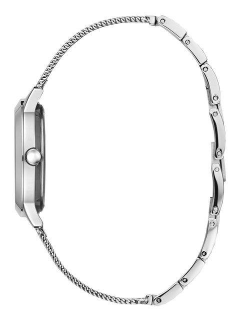 GUESS Stainless Steel Mesh Bracelet Watch with Pink Genuine Diamond Dial. Color: Silver-Tone (Model: U1197L3) GUESS