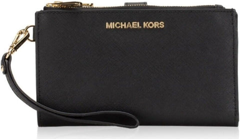 Michael Kors Women's Jet Set Travel Double Zip Wristlet, Black Saffiano, One Size Michael Kors