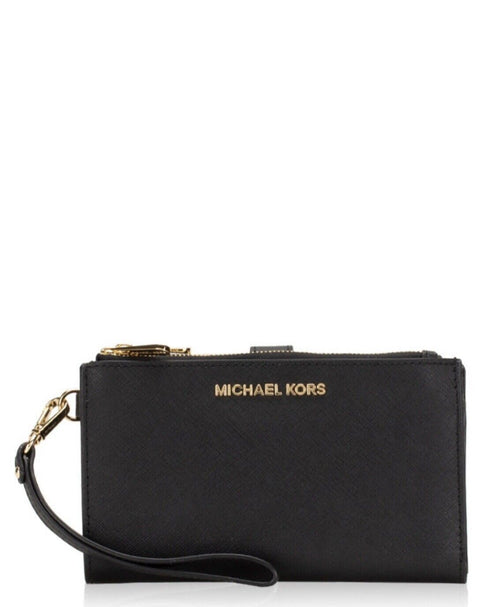Michael Kors Women's Jet Set Travel Double Zip Wristlet, Black Saffiano, One Size Michael Kors