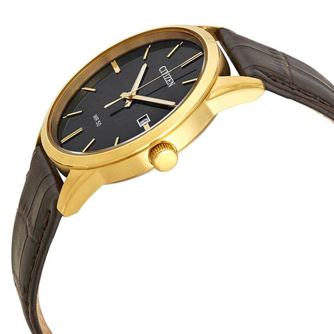 Citizen Quartz Mens Watch, Stainless Steel with Leather strap, Casual, Brown (Model: BI5002-06E) Citizen