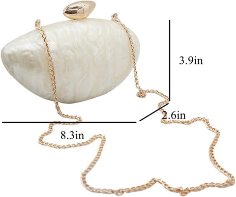 WuDiaoer Cute Shell Shape Acrylic Clutch Trendy Egg Purses and Handbags Bridal Wedding Purse for Women Evening Party, Pearl White WuDiaoer