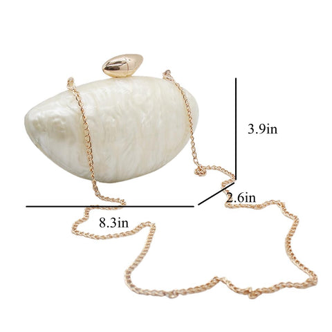 WuDiaoer Cute Shell Shape Acrylic Clutch Trendy Egg Purses and Handbags Bridal Wedding Purse for Women Evening Party, Pearl White WuDiaoer