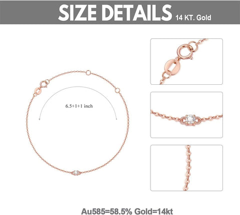 Rikelus 14K Solid Gold Bracelet for Women, Real Gold Thin Bracelet Cubic Zirconia Bracelet Birthday Anniversary Mothers Day Jewelry Gifts for Wife/Mom/Grandma/Girlfriend, 6.5+1+1 inch Rikelus
