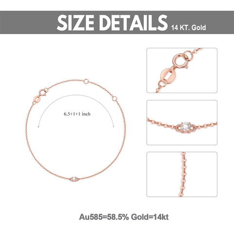 Rikelus 14K Solid Gold Bracelet for Women, Real Gold Thin Bracelet Cubic Zirconia Bracelet Birthday Anniversary Mothers Day Jewelry Gifts for Wife/Mom/Grandma/Girlfriend, 6.5+1+1 inch Rikelus