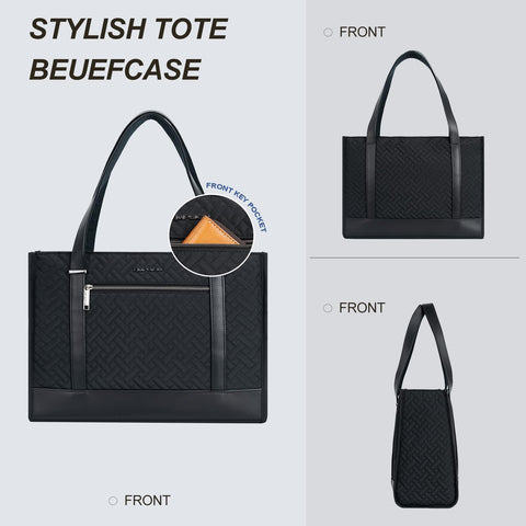 EMPSIGN Laptop Tote bag for women 16 Inch, Stylish Computer Shoulder Tote Bag for Work, Large Capacity Quilted Laptop Briefcase, Waterproof Women Business Office Bag, Quilted Black EMPSIGN