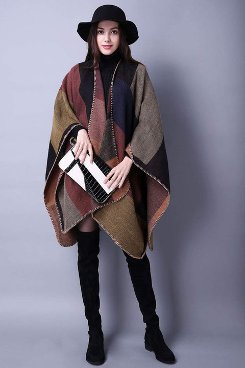 KirGiabo Women's Poncho Sweater Shawl Wraps Cape for Fall Winter,Khaki KirGiabo
