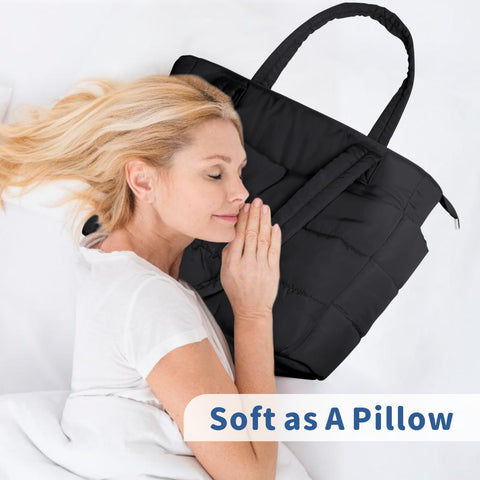 TOPDesign Puffer Tote Bag for Women, Lightweight Puffy Handbag with Compartments & Cosmetic Bag, Quilted Shoulder Bags for Work, Travel, Gym, Gifting (M Black)