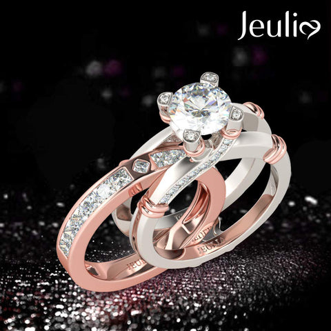 Jeulia Diamond Band Rings for Women cz Sterling Silver Interchangeable Ring Sets Wedding Engagement Anniversary Promise Ring Bridal Sets Jeulia
