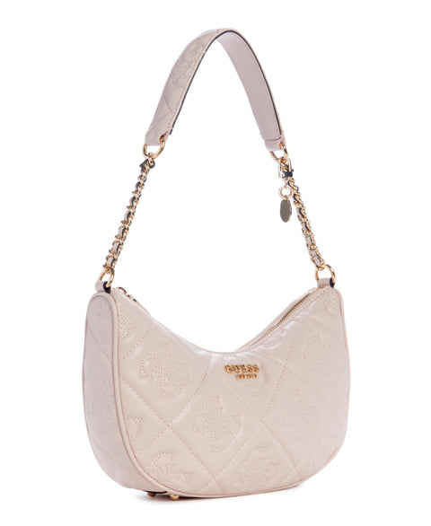 GUESS Marieke Top Zip Shoulder Bag, Light Beige Logo GUESS
