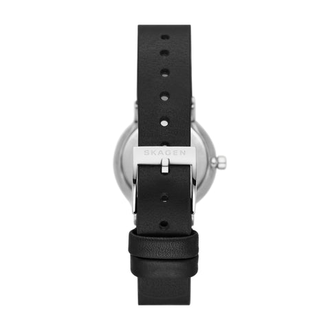 Skagen Women's Freja Lille Two-Hand Silver Stainless Steel and Black Leather Band Watch (Model: SKW3119) Skagen