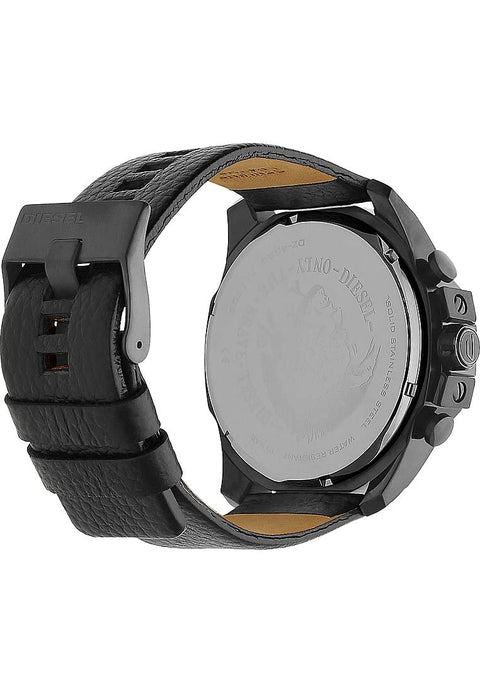 Diesel Mega Chief Stainless Steel and Leather Chronograph Men's Watch, Color: Black (Model: DZ4323) Diesel