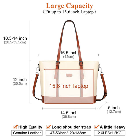 Over Earth Leather Tote Bag for Women Large Leather Handbags Shoulder Work Purses(O187E Beige/Brown) Over Earth