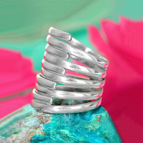 Boho-Magic 925 Sterling Silver Band Rings for Women Wide Wrap Statement Ring (9) Boho-Magic