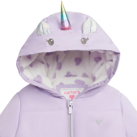 Carter's Girls' Toddler Heavyweight 2-Piece Skisuit Snowsuit, Purple Unicorn, 5/6