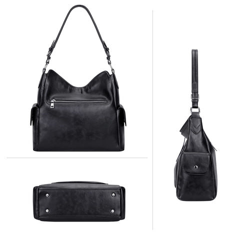 Over Earth Leather Hobo Purses and Handbags for Women Ladies Shoulder Crossbody Purse(O116E-2G Black) Over Earth