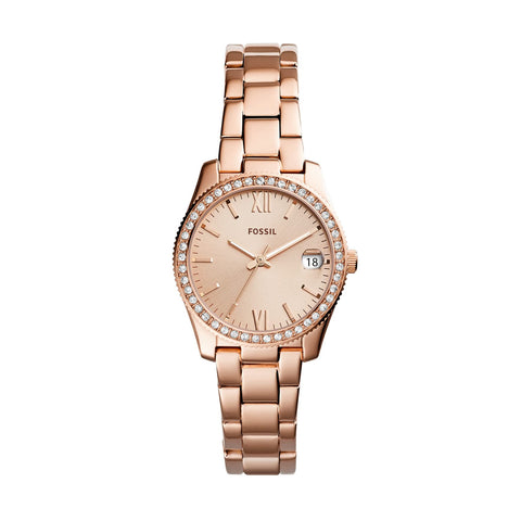Fossil Women's Scarlette Mini Quartz Stainless Steel Three-Hand Watch, Color: Rose Gold Glitz (Model: ES4318) Fossil