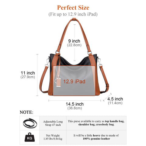 Over Earth Soft Leather Handbags for Women Shoulder Hobo Bag Large Tote Crossbody Bag (O103E Black/Brown) Over Earth