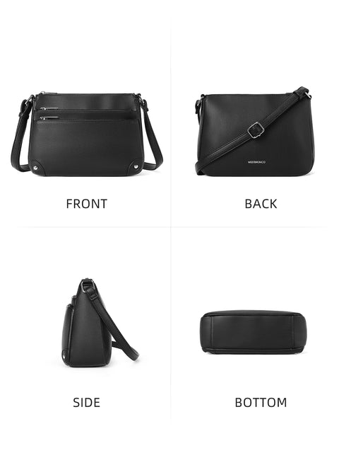 WESTBRONCO Crossbody Bags for Women, Medium Size Shoulder Handbags, Satchel Purse with Multi Zipper Pocket Black
