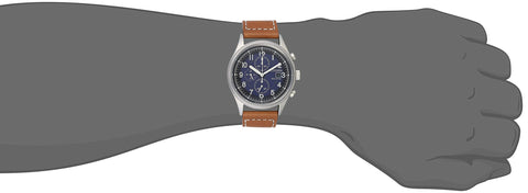 Citizen Men's Eco-Drive Weekender Garrison Chronograph Field Watch in Stainless Steel with Brown Leather strap, Blue Dial (Model: CA0621-05L) Citizen