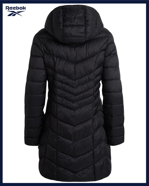Reebok Womens Long Puffer Coat - Midweight Long Parka Length Quilted Snow Winter Jackets for Women (Also in Plus Size 1X-3X), Size 1X, Black Ink