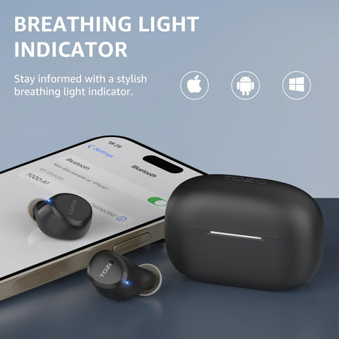 TOZO A1 Wireless Earbuds Bluetooth 5.3 Light Weight in Ear IPX5 Waterproof Headphones 2 Mic for AI Calls, Immersive Premium Sound Bass Headset with Charging Case, 32 Presets EQ Customization via App TOZO