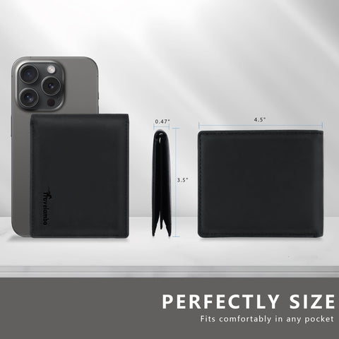 Travelambo Genuine Leather Wallet for Men with Gift Box - Handmade Bifold Stylish - Mens Wallets Rfid Blocking with 2 ID Windows