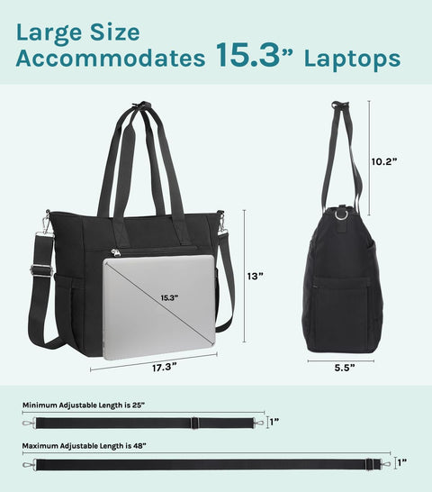 POPUTALLY Tote Bag for Women, Carry on Bag, Large Shoulder Bag with Strap, Top Handle Handbag for Shop, Gym, Travel, Work(Black) POPUTALLY