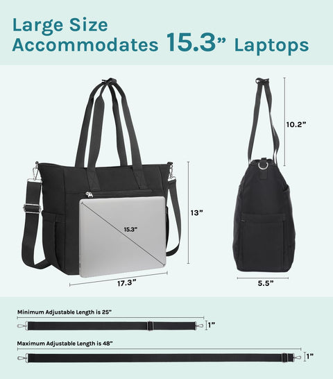 POPUTALLY Tote Bag for Women, Carry on Bag, Large Shoulder Bag with Strap, Top Handle Handbag for Shop, Gym, Travel, Work(Black) POPUTALLY