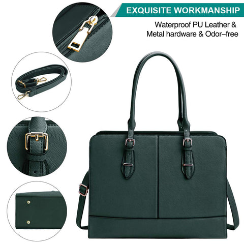 Laptop Bag for Women Leather Work Tote 15.6 Inch Laptop for Computer Bag Waterproof Business Office Professional Large Capacity Handbag Shoulder Bag DeepGreen KTMOUW