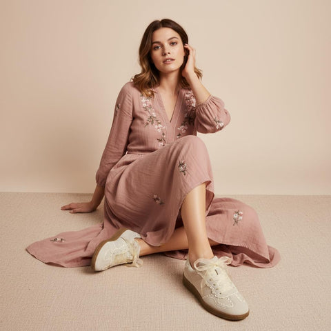 CUSHIONAIRE Belinda Women’s Lace Detail Casual Sneakers – Elegant Ribbon Lace-Up Summer Shoes for Women with Memory Foam, IVORY 8