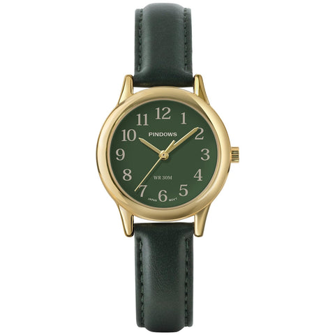 PINDOWS Minimalist Watches for Women, Gold-Tone Case with Black Leather Strap, Fashionable, Everyday Elegant Quartz Analog Dress Watch