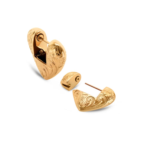 Hey Harper Hoop Gold Engraved Heart Daphne Anisa Earrings For Women Trendy - Lightweight Waterproof & Sweatproof Jewerly