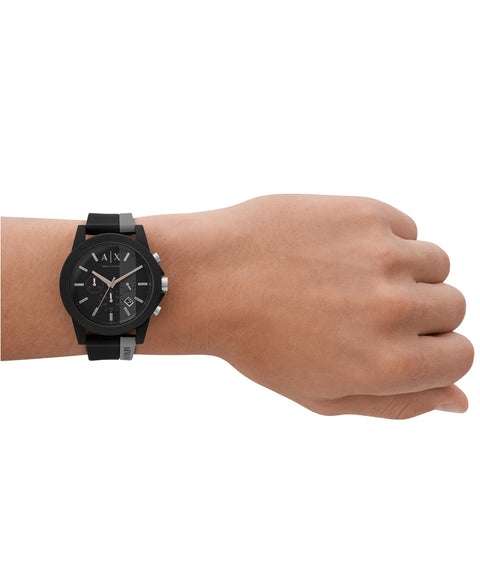 A｜X ARMANI EXCHANGE Men's Chronograph Black & Gray Silicone Strap Watch (Model: A|X1331) A｜X ARMANI EXCHANGE