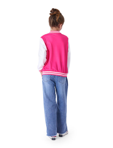 Disney Minnie Mouse Toddler Girls Varsity Bomber Letterman Baseball Jacket Letter Print Lightweight Sweatshirt Button up Clothes Color Block Coat 4-5T