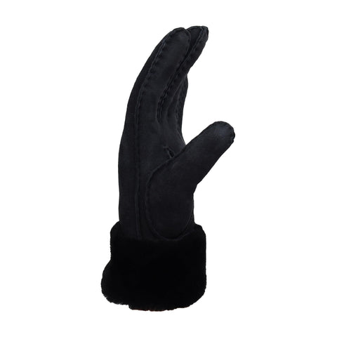 UGG Women's Leather Turn Cuff Water Resistant Sheepskin Shearling Lined Winter Gloves, Black, Large UGG