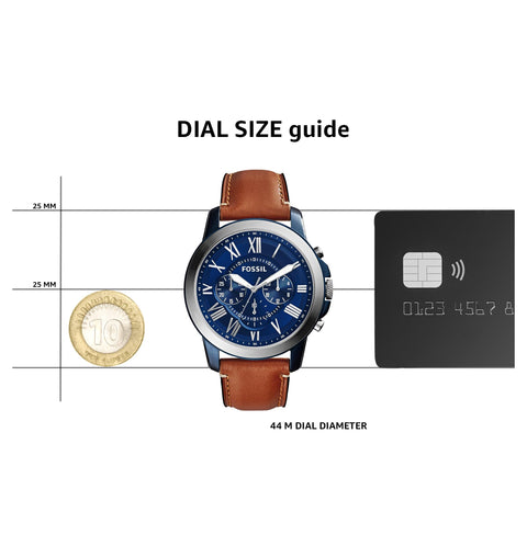 Fossil Men's Grant Quartz Stainless Steel and Leather Chronograph Watch, Color: Silver/Blue, Luggage (Model: FS5151) Fossil