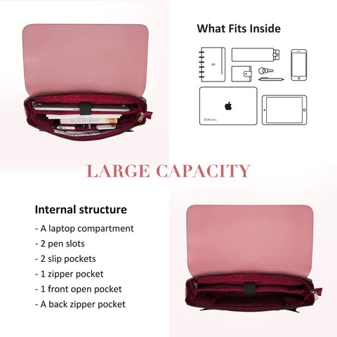 ECOSUSI Laptop Bag for Women Vegan Leather Messenger Bag Fashion Briefcase Backpack 15.6 inch Computer Satchel Bag ECOSUSI