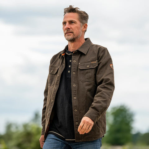 Legendary Whitetails Mens Flannel Lined Shirt Jacket Waxed Cotton Water Resistant, Tobacco, LRG