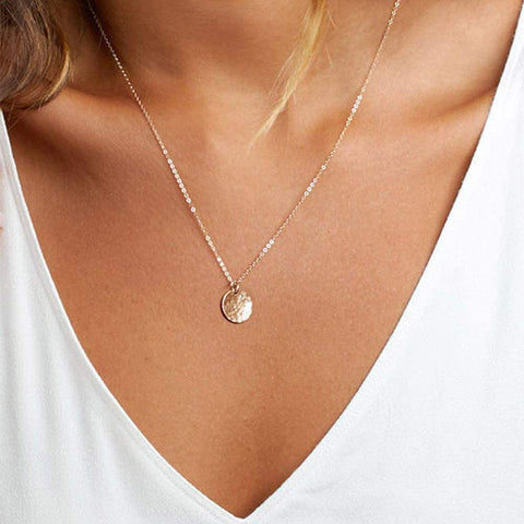Turandoss Dainty Layering Bar Necklace Hammered Disc Pendant Necklace Simple Layering Plated Choker for Women Turandoss