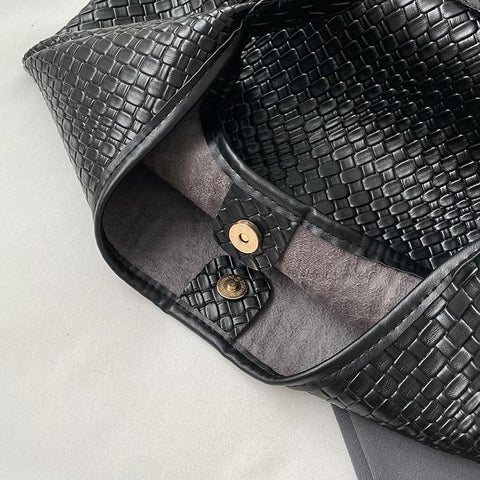 2024 Woven Leather Tote Bag for Women Top-handle Shoulder Bag, Hobo Bags Large Capacity Soft Vegan Crossbody Handbag Underarm (black)