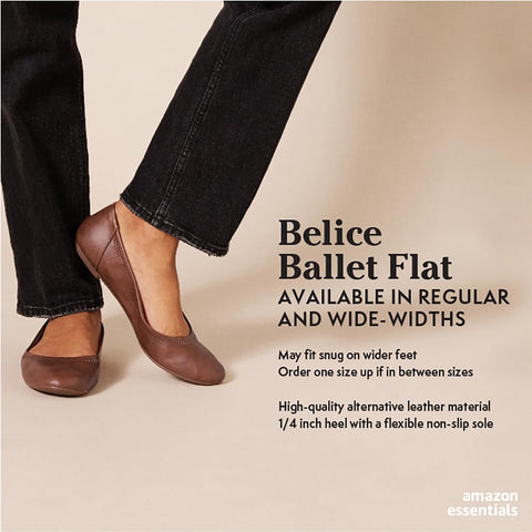 Amazon Essentials Women's Belice Slip On Ballet Flat, Black Faux Leather, 8
