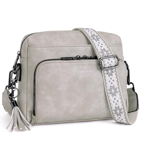 POIUGOYA Crossbody Purses for Women Trendy,Soft Leather Medium Crossbody Bag,Women's Shoulder Purse Built in Wallet & Tassel POIUGOYA