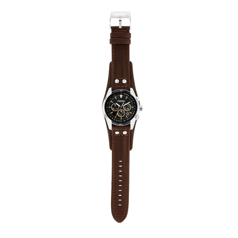 Fossil Men's Coachman Quartz Stainless Steel and Leather Chronograph Watch, Color: Silver, Brown (Model: CH2891)