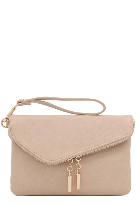 FashionPuzzle Envelope Wristlet Clutch Crossbody Bag with Chain Strap (Nude) One Size FashionPuzzle