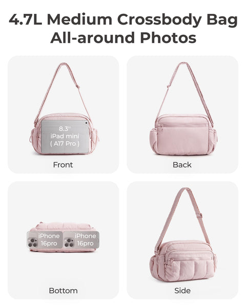 BAGSMART Anti Theft Crossbody Bags for Women Travel Purse, Medium Quilted Puffy cross body bag, Handbags Shoulder Purses, Black-medium